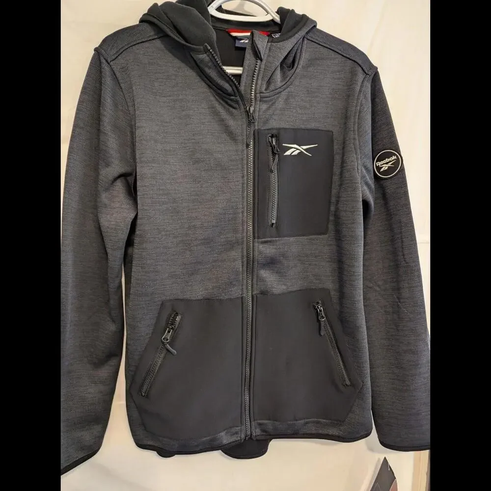 Reebok Mens Jacket/Gray&Black/NWT/Zip Up/Hooded/Size L but Fits Like A Medium